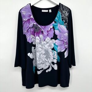 Susan Graver Liquid Knit Top Shirt Size 22W Stretch 3/4‎ Sleeves Bloomcore Artsy